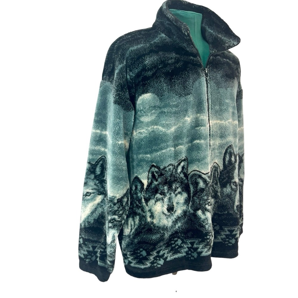 Vintage Mazmania Wolf Print Fleece Jacket Mens XXL Made In USA - Picture 6 of 9
